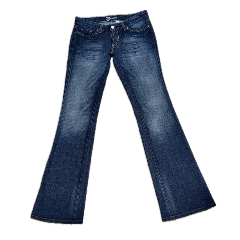 👖🛹 BEBE Women's Y2K Made‎ USA Flare Jeans | Dark Wash | Size 29 | 34 Inseam